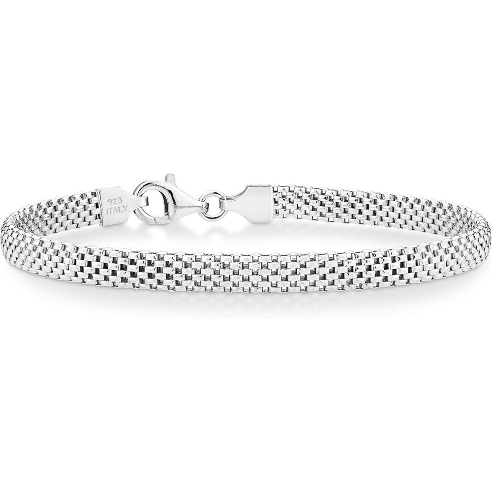925 Sterling Silver Italian 5mm Mesh Link Chain Bracelet for Women, Made in Ital
